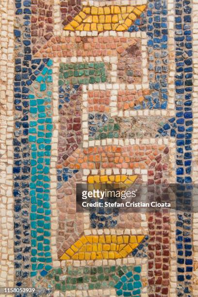 detail on mosaic floor at corinth - mosaic greek stock pictures, royalty-free photos & images