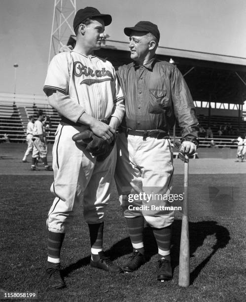 Captain Arky Vaughan and Manager Frankie Frisch shown at the Pittsburgh Pirates' spring training camp.