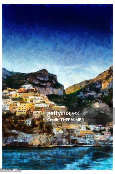 positano amalfiküste - digitale fotomanipulation - positano stock-grafiken, -clipart, -cartoons und -symbole