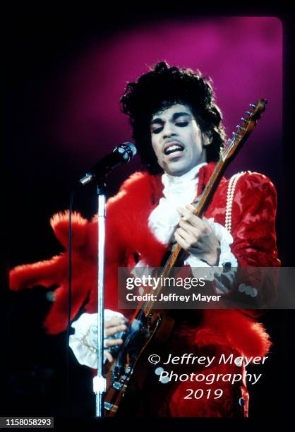 Musician, Guitarist, Singer, Songwriter, Producer, Prince performs in concert Circa 1984 in Los Angeles, California.