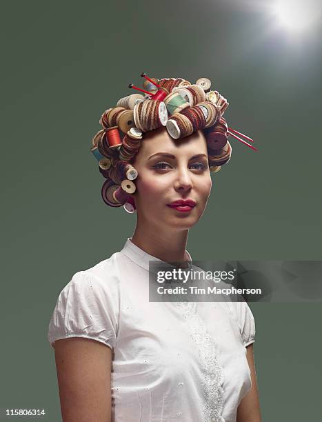 woman with hair made from wool and cotton - high standards stock pictures, royalty-free photos & images