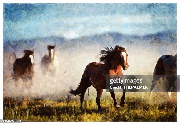 wild horses - mixed digital technique - horse pictures stock illustrations