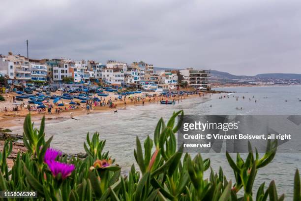 june 2018, general view of taghazout beach near agadir, morocco - agadir - fotografias e filmes do acervo