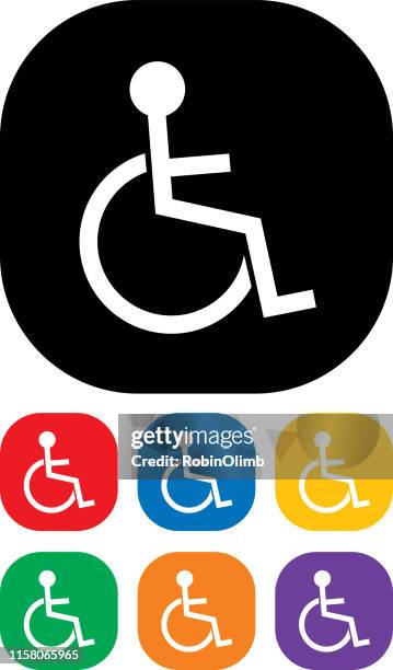 ilustraciones, imágenes clip art, dibujos animados e iconos de stock de conjunto de icono de persona en silla de ruedas - símbolo internacional de accesibilidad