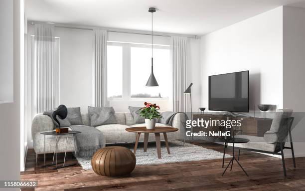 modern living room - wooden floor outdoor stock pictures, royalty-free photos & images