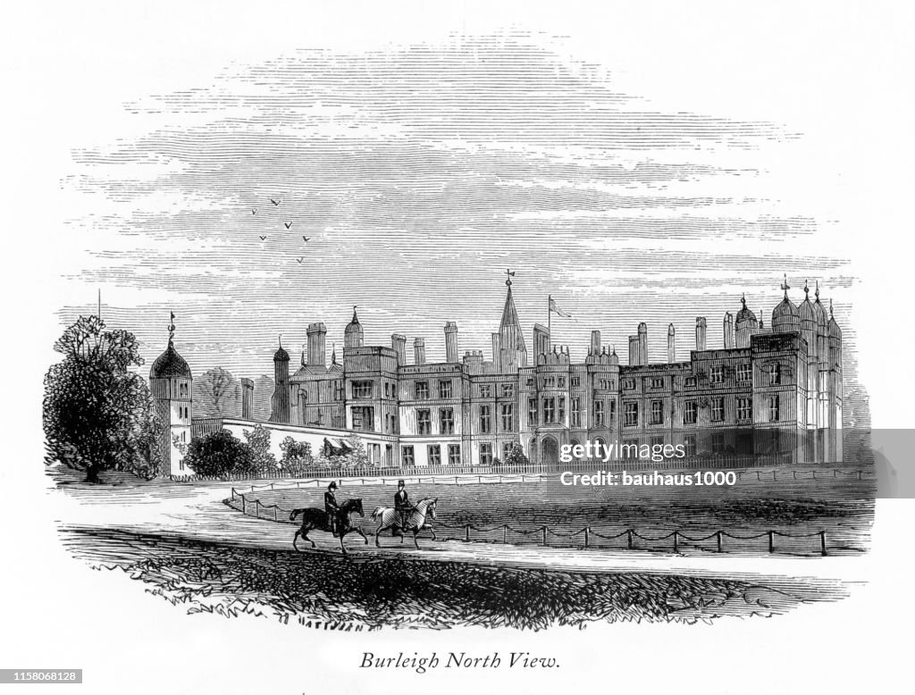 English Victorian Engraving Burleigh Hall North View Leicestershire ...