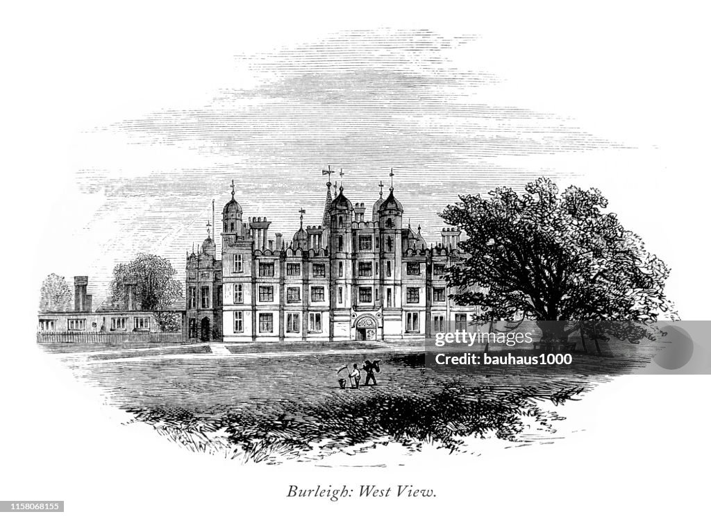 English Victorian Engraving Burleigh Hall West View Leicestershire ...