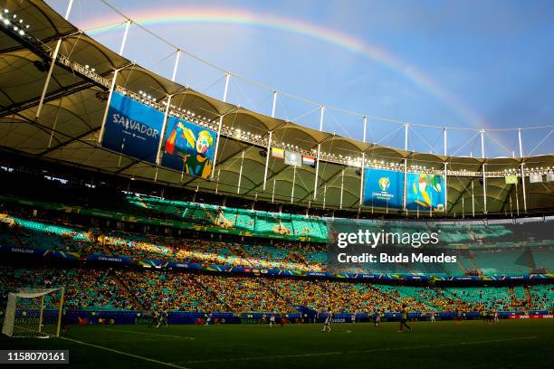 Rainbow is seen after the Copa America Brazil 2019 group B match between Colombia and Paraguay at Arena Fonte Nova on June 23, 2019 in Salvador,...