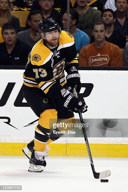 Michael Ryder of the Boston Bruins skates against the Vancouver Canucks during Game Four of the 2011 NHL Stanley Cup Final at TD Garden on June 8,...