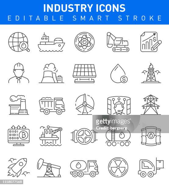 industry icons. editable vector stroke - gas plant vector stock illustrations