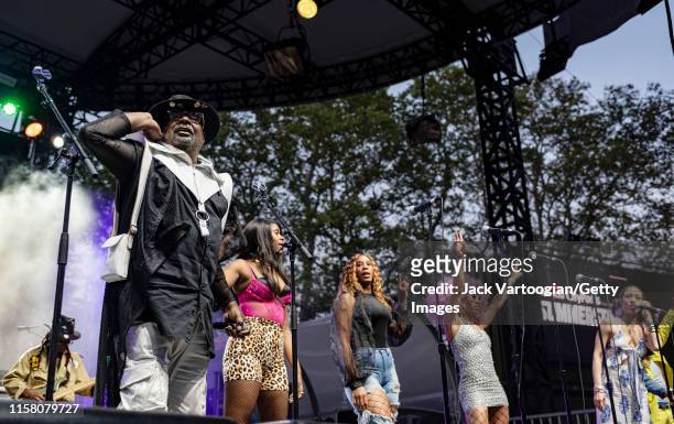 American Funk and Soul musician and bandleader George Clinton , of the group Parliament-Funkadelic, performs onstage at Central Park SummerStage, New...