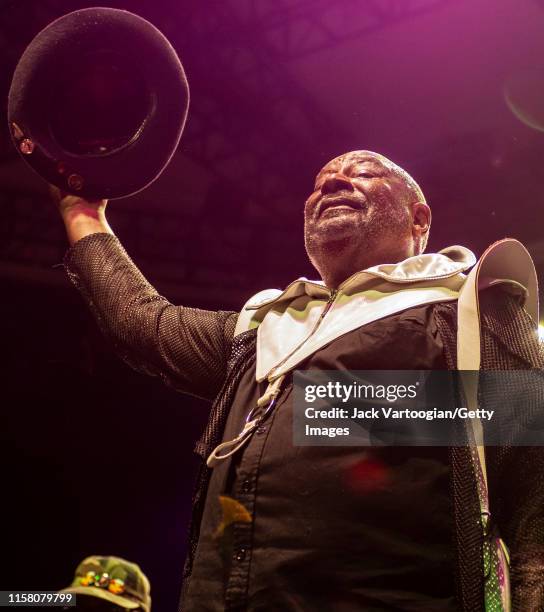 American Funk and Soul musician and bandleader George Clinton, of the group Parliament-Funkadelic, performs onstage at Central Park SummerStage, New...