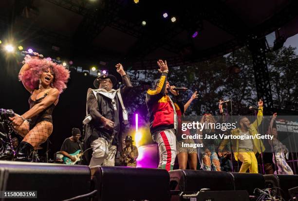 American Funk and Soul musician and bandleader George Clinton , of the group Parliament-Funkadelic, performs onstage at Central Park SummerStage, New...