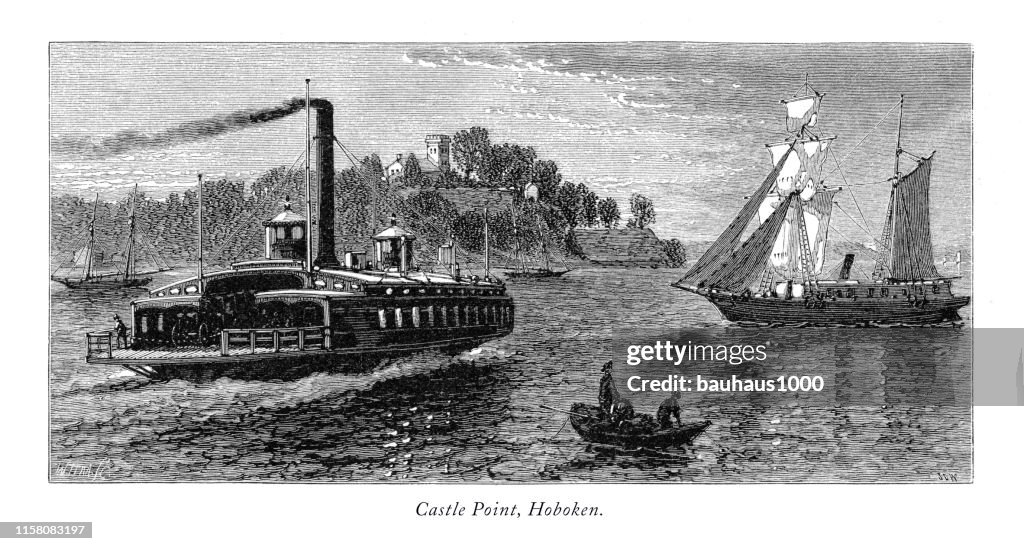 Castle Point, Hoboken, New York, Victorian Engraving, 1875