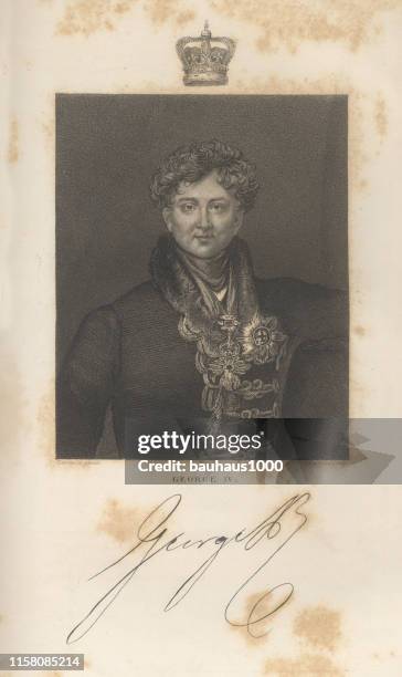 english victorian engraving of king george iv of the united kingdom, 1840 - george iv of the united kingdom stock illustrations