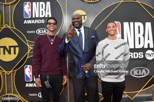 Shareef O'Neal, Shaquille O'Neal, and Shaqir O’Neal attend the 2019 NBA Awards presented by Kia on TNT at Barker Hangar on June 24, 2019 in Santa...