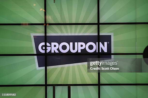 The Groupon logo is displayed in the lobby of the company's international headquarters on June 10, 2011 in Chicago, Illinois. Groupon, a local...