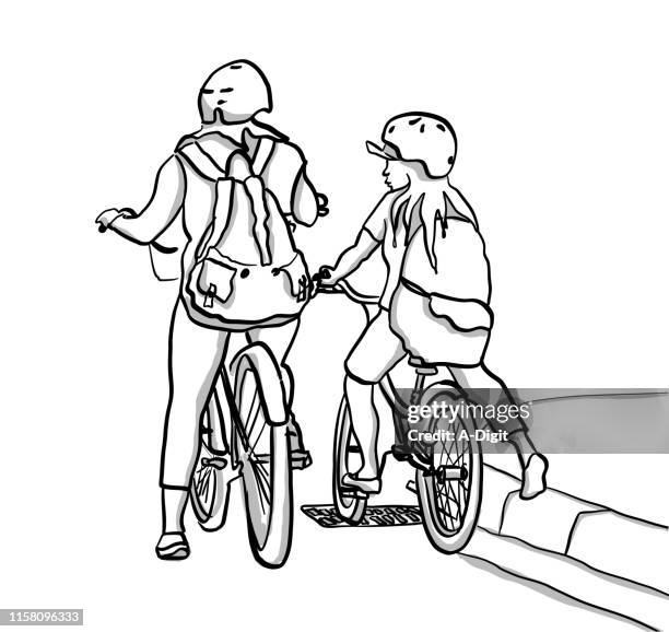 ilustrações de stock, clip art, desenhos animados e ícones de sisters bicycling together - family cycling