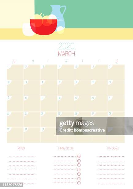2020 march calendar and planner - march calendar 2020 stock illustrations