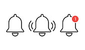 Notification bells icon isolated. Reminder or alarm message. Interface smartphone element.