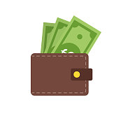 Wallet with money. Royalty or cash illustration intrandy flat design. Payment dollar in wallet.