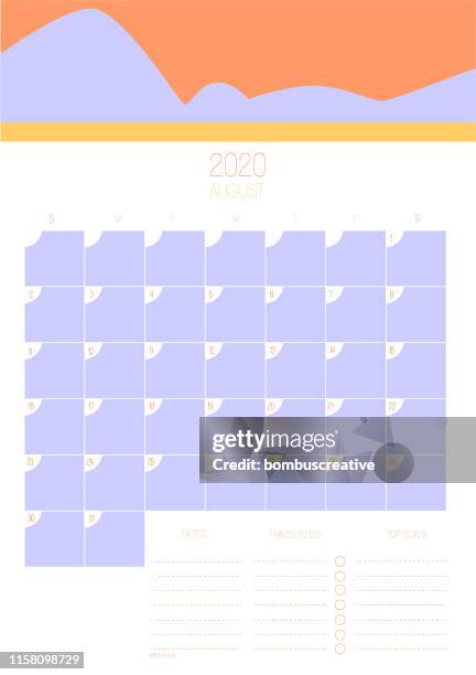 2020 august calendar and planner - august background vertical stock illustrations