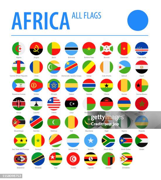 ilustraciones, imágenes clip art, dibujos animados e iconos de stock de africa all flags - vector round flat icons - mauritania flag