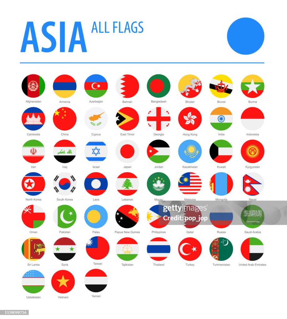 Asie Tous les drapeaux - Vector Round Flat Icons