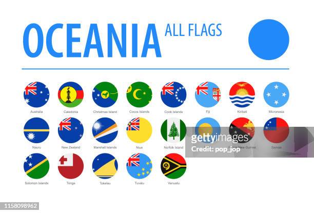 ilustraciones, imágenes clip art, dibujos animados e iconos de stock de oceanía todas las banderas - vector round flat icons - vanuatu
