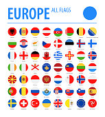 Europe All Flags - Vector Round Flat Icons