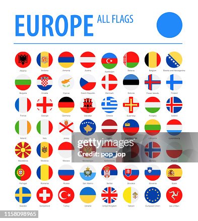 Europe All Flags - Vector Round Flat Icons Europe All Flags - Vector Round Flat Icons