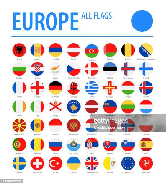 europe all flags - vector round flat icons - national flag stock illustrations