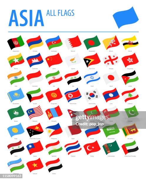 ilustraciones, imágenes clip art, dibujos animados e iconos de stock de asia all flags - vector ondeando iconos planos - bandera indonesia
