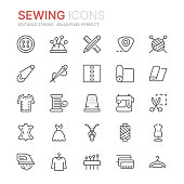 Collection of sewing related line icons. 48x48 Pixel Perfect. Editable stroke