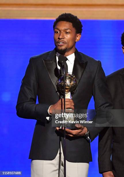 Bradley Beal accepts the NBA Cares Community Assist Award presented by Kaiser Permanente onstage during the 2019 NBA Awards presented by Kia on TNT...