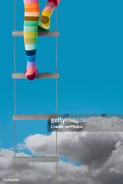 rainbow climbs above the clouds - agility ladder stock pictures, royalty-free photos & images