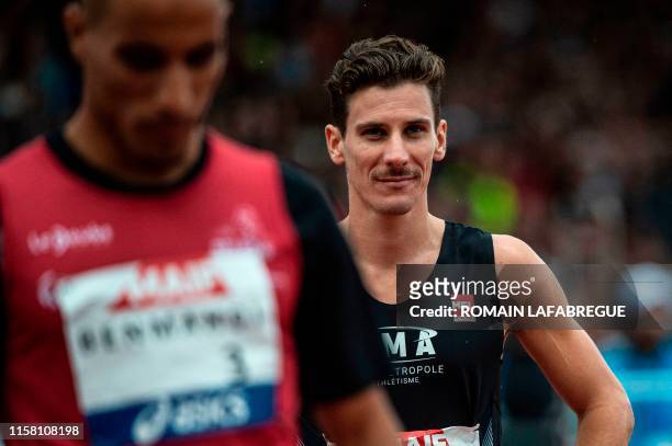 French Pierre-Ambroise Bosse prepares to compete in the men's 800m final during the France Athletics Championships 2019 at the Henri-Lux stadium in...