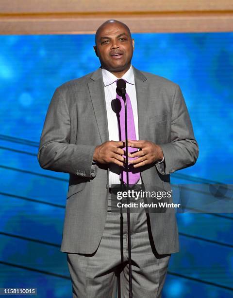 Charles Barkley speaks onstage during the 2019 NBA Awards presented by Kia on TNT at Barker Hangar on June 24, 2019 in Santa Monica, California.