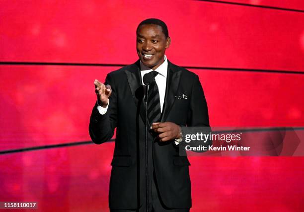 Isiah Thomas speaks onstage during the 2019 NBA Awards presented by Kia on TNT at Barker Hangar on June 24, 2019 in Santa Monica, California.