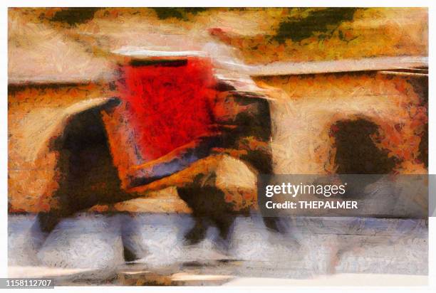 holi indian elephant in jaipur - digital photo manipulation - amber fort stock illustrations