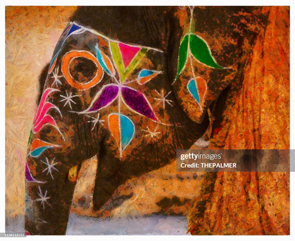 Holi Indian Elephant in Jaipur - digital photo manipulation