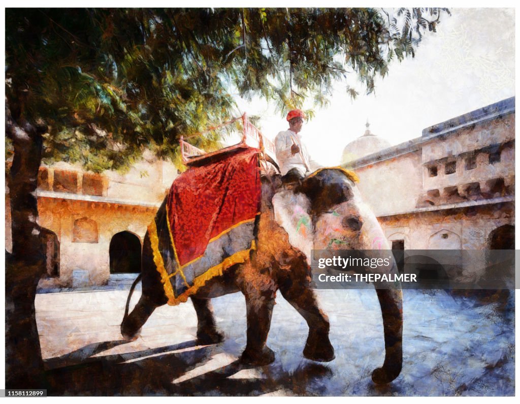 Holi Indian Elephant in Jaipur - digital photo manipulation
