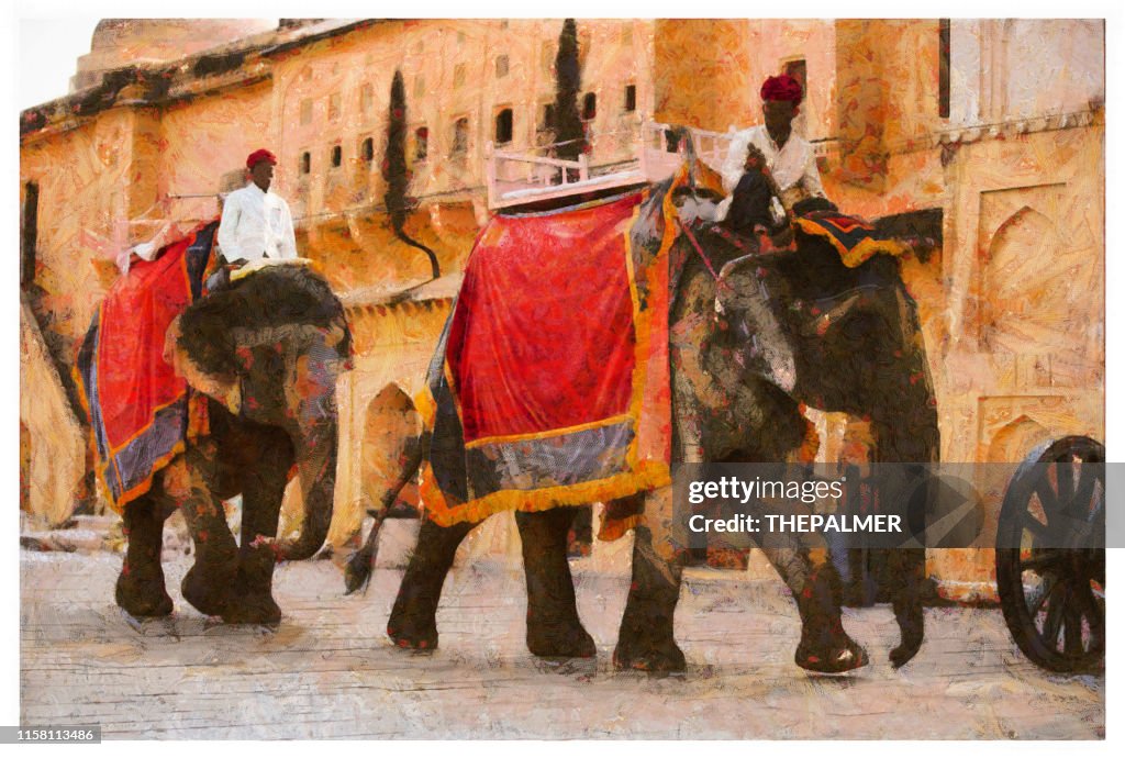 Holi Indian Elephant in Jaipur - digital photo manipulation