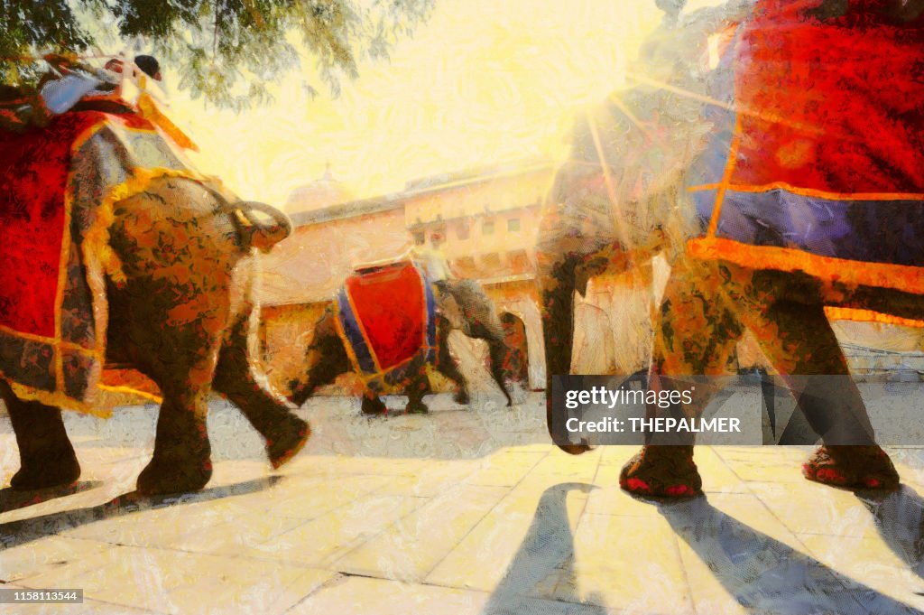 Holi Indian Elephant in Jaipur - digital photo manipulation