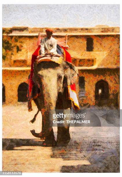 stockillustraties, clipart, cartoons en iconen met holi indian elephant in jaipur-digitale foto manipulatie - indische olifant