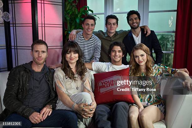 Host Oliver Trevena, Crystal Reed, Colton Haynes, Tyler Posey, Dylan O'Brien, Holland Roden and Tyler Hoechlin visit YoungHollywood.com to promote...