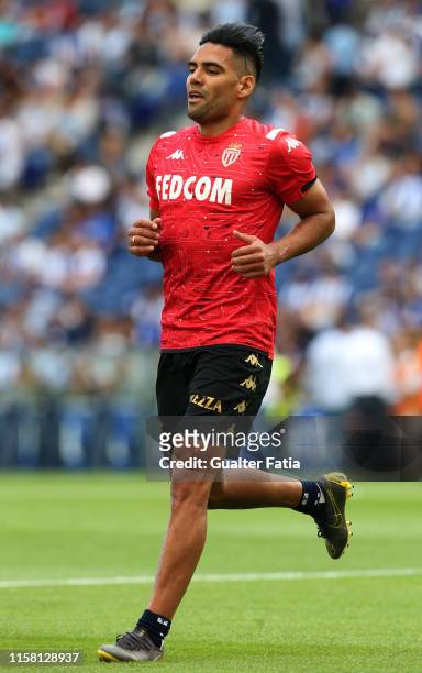 Radamel Falcao of AS Monaco in action during the warm up before the start of Pre-Season Friendly match between FC Porto and AS Monaco at Estadio do...
