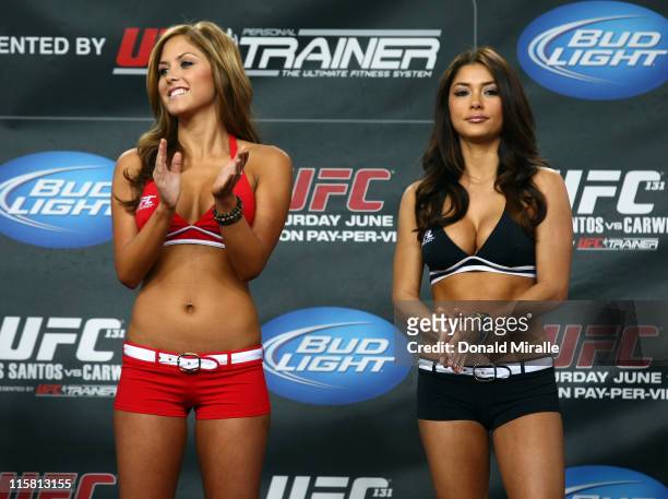 Octagon girls Brittney Palmer and Arianny Celeste at the UFC 131 weigh-in at Jack Poole Plaza on June 10, 2011 in Vancouver, British Columbia, Canada.