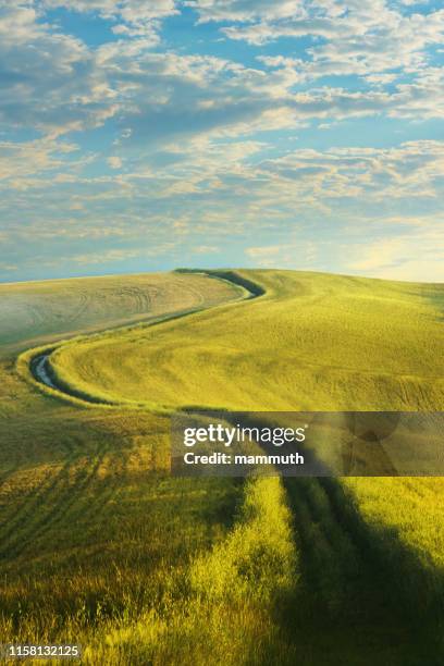 route de campagne sinueuse en toscane - single lane road photos et images de collection