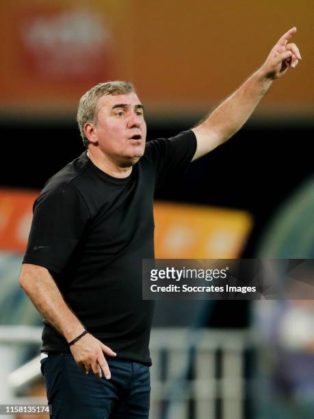 Coach Gheorghe Hagi of FC Viitorul during the UEFA Europa League match between Gent v FC Viitorul Constanta at the Ghelamco Arena on July 25, 2019 in...